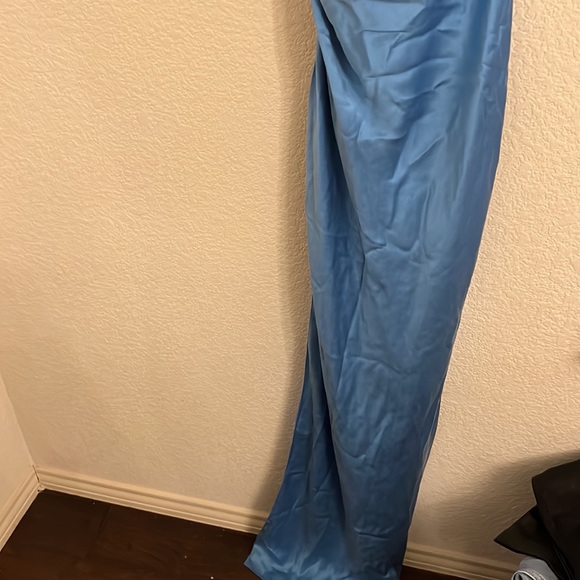 New - The Sei  Cross Wrap Halter Gown blue silk - Picture 12 of 16